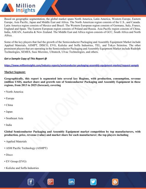 Semiconductor Packaging and Assembly Equipment Market Status, Product Scope and Regional Analysis till 2025