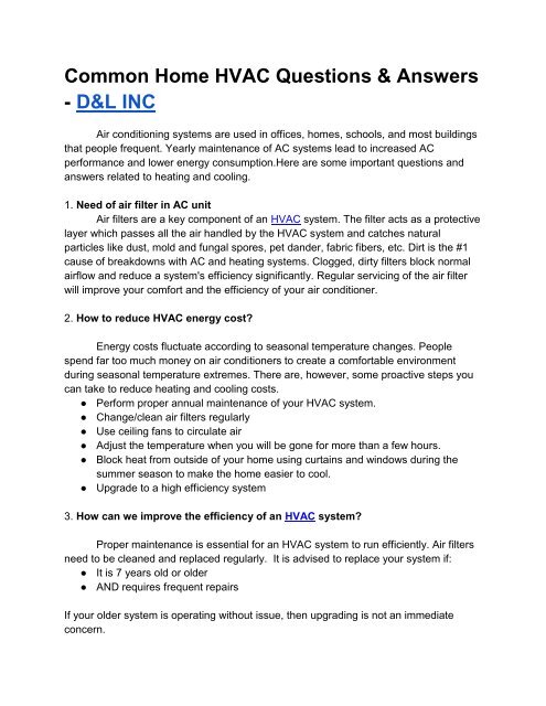 Hvac Interview Questions And Answers Pdf Download Common Home HVAC Questions And Answers - Dlincsc