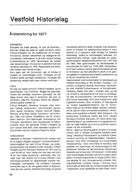 Vestfold Historielag - Årsberetning 1977