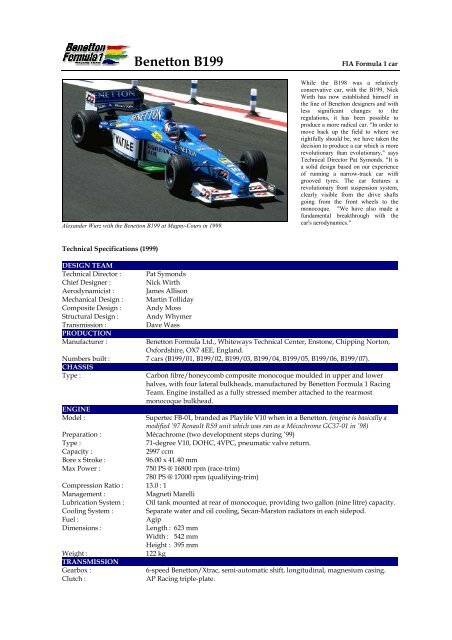 99 Benetton B199 Launch on Saturday - Motorsports Almanac