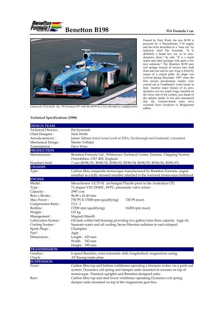 Benetton B198 - Motorsports Almanac