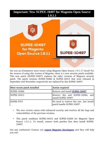 Important: New SUPEE-10497 for Magento Open Source 1.9.1.1