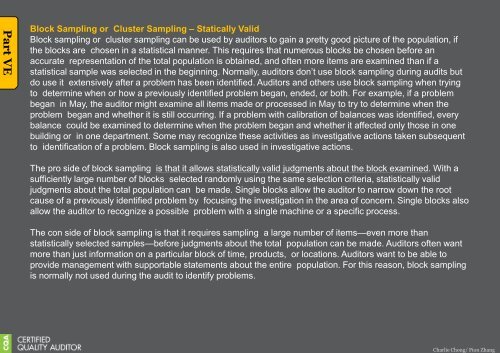 My Reading on ASQ CQA HB Part V Part 2