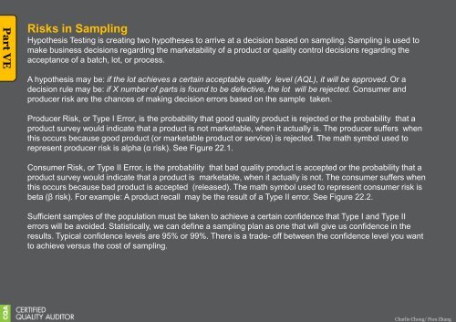 My Reading on ASQ CQA HB Part V Part 2