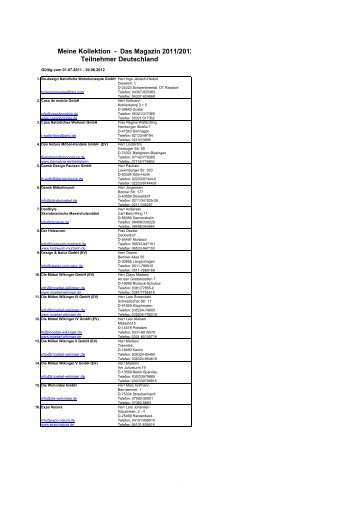 Meine Kollektion - Das Magazin 2011/2012 Teilnehmer ... - SIT forLife