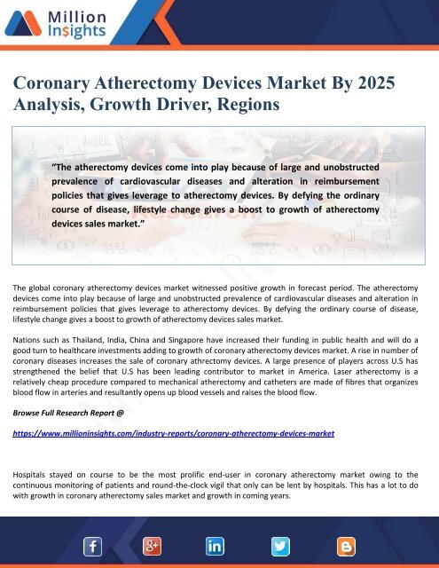 Coronary Atherectomy Devices Market By 2025 Analysis, Growth Driver, Regions