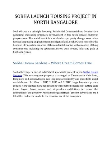 Sobha launching housing project of Sobha Dream Gardens in Bellahalli, North Bangalore