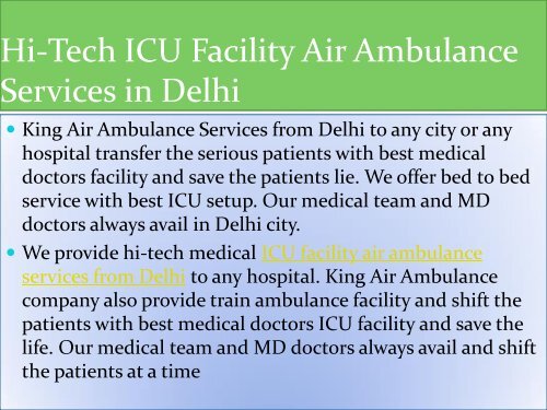 Cost of King Air Ambulance Services in Delhi Very Low