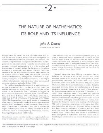 THE NATURE OF MATHEMATICS: ITS ROLE AND ITS INFLUENCE