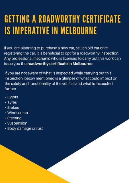 Getting a Roadworthy Certificate is Imperative in Melbourne