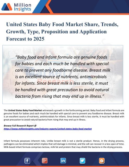 United States Baby Food Market Segmentation and Analysis by Recent Trends, Development and Growth by Trending Regions by 2025