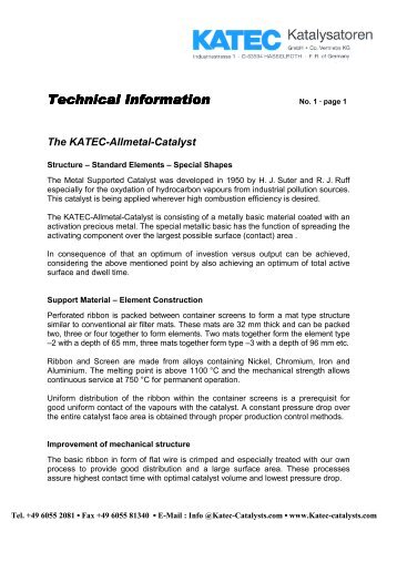 Technical Information Technical Information - KATEC CATALYSTS