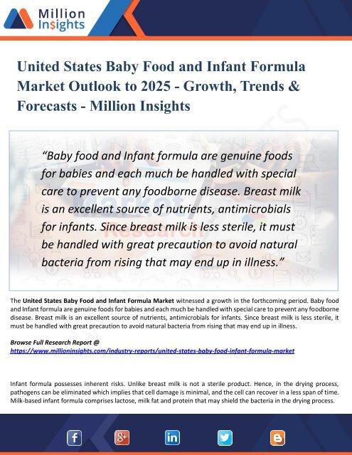 United States Baby Food and Infant Formula Market Growth, Opportunities, Share's, Industry Applications, Analysis and Forecast To 2025