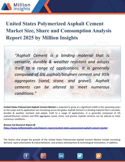 United States Polymerized Asphalt Cement Market Growth Challenges, Key Vendors, Drivers, Technical Analysis and Trends by Forecast to 2025