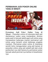 PERMAINAN JUDI POKER ONLINE YANG DI MINATI