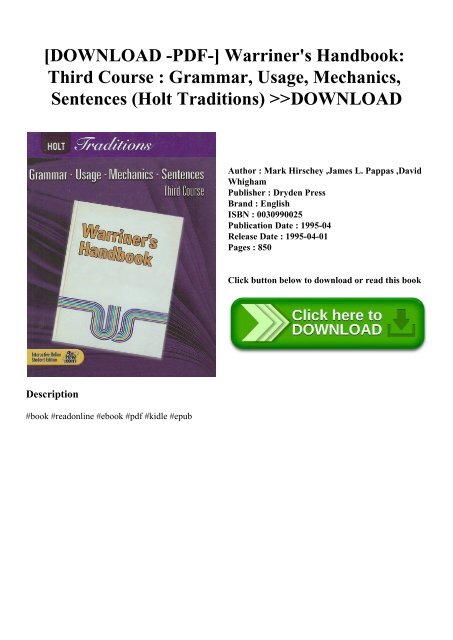 [DOWNLOAD -PDF-] Warriner's Handbook Third Course Grammar Usage ...