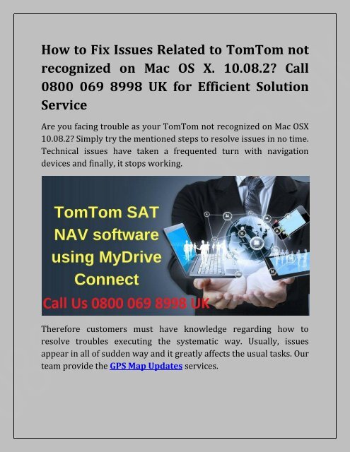 Tom Tom not recognised on Mac OSX-converted Dial Tollfree Number 0800 069  8998 UK