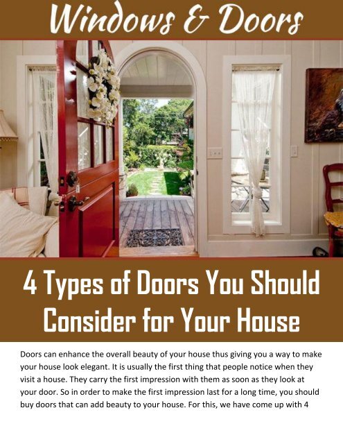 4 Types Of Doors You Should Consider For Your House