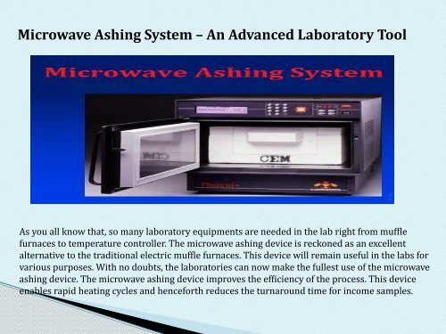 Microwave Ashing System – An Advanced Laboratory Tool