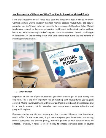 Joe Roosevans - 5 Reasons Why You Should Invest In Mutual Funds