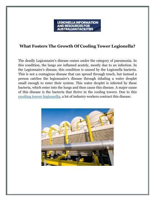 What Fosters The Growth Of Cooling Tower Legionella