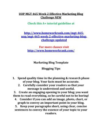 UOP MGT 465 Week 2 Effective Marketing Blog Challenge NEW