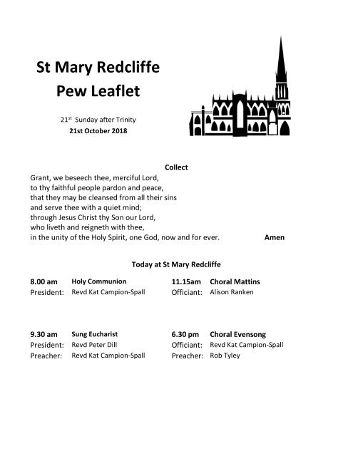 St Mary Redcliffe Church Pew Leaflet - October 21 2018