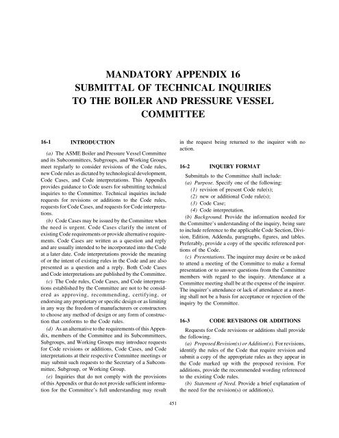 MANDATORY APPENDIX 16 SUB