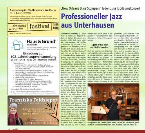 Tassilo, Ausgabe November/Dezember 2018 - Das Magazin rund um Weilheim und die Seen