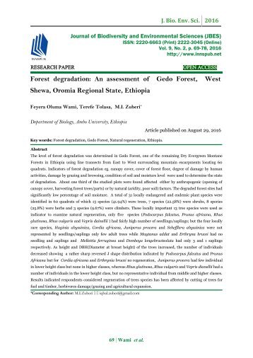 Forest degradation: An assessment of Gedo Forest, West Shewa, Oromia Regional State, Ethiopia