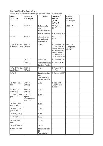 Zeitplan ÖA Musikfestival