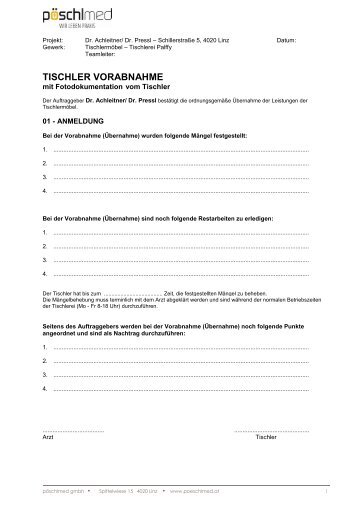 Vorabnahmeprotokoll Tischler - Dr. Achleitner_Dr. Pressl