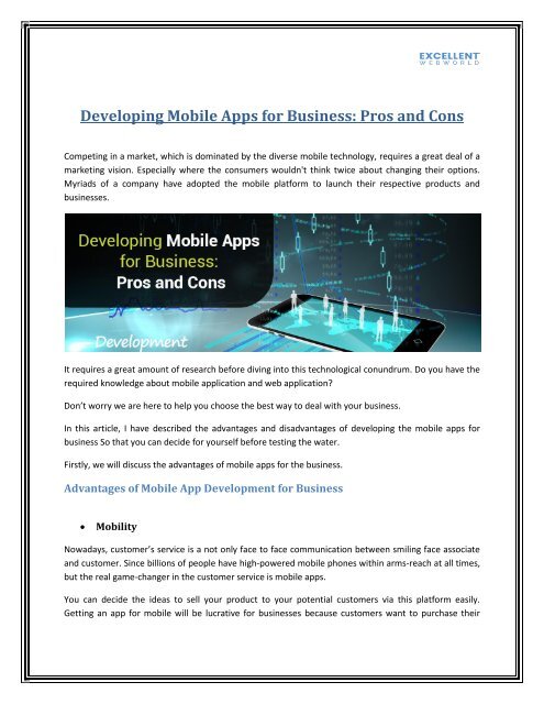 Developing Mobile Apps for Business: Pros and Cons