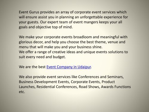 Event Company in Udaipur