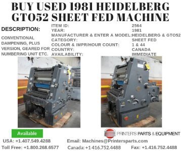 Buy Used 1981 Heidelberg GTO52 Offset Printing Machine