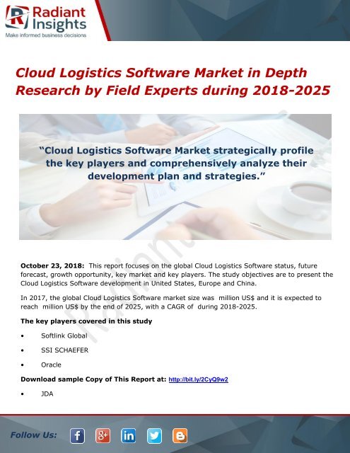 Cloud Logistics Software Market in Depth Research by Field Experts during 2018-2025
