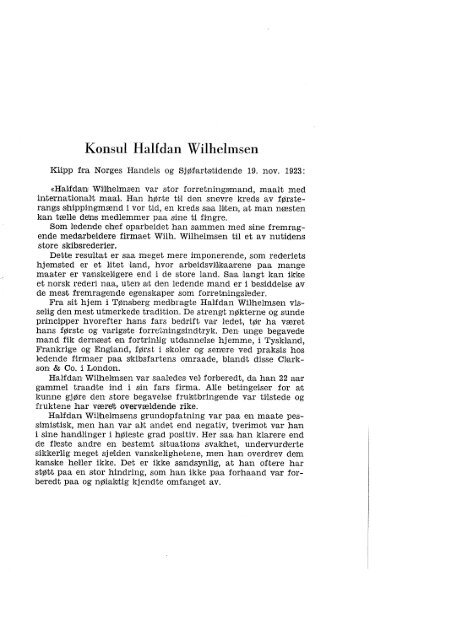 Konsul Halfdan Wilhelmsen - fra Norges Handels- og Sjøfartstidende 