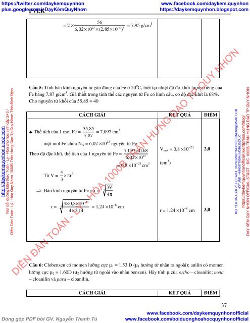 MỘT SỐ VẤN ĐỀ VỀ HÓA HỌC ĐẠI CƯƠNG TRONG ĐỀ THI GIẢI TOÁN TRÊN MÁY TÍNH CẦM TAY