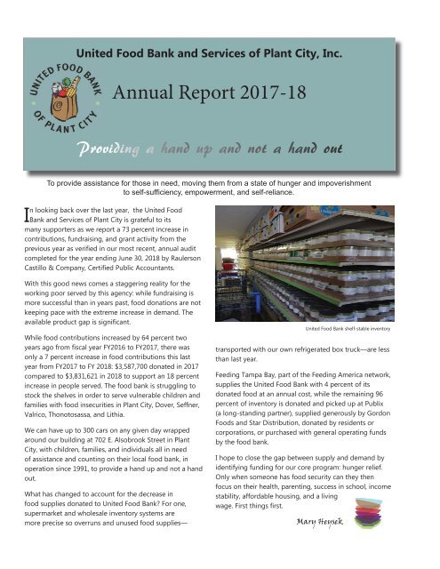 United Food Bank and Services of Plant City Annual Report FY18 (Pages)