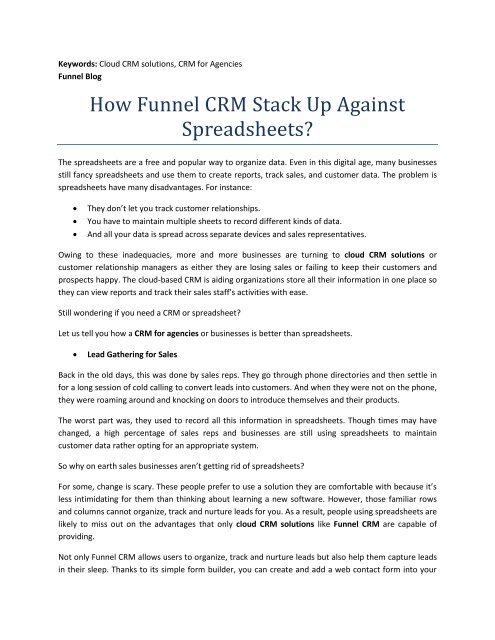 How Funnel CRM Stack Up Against Spreadsheets-converted