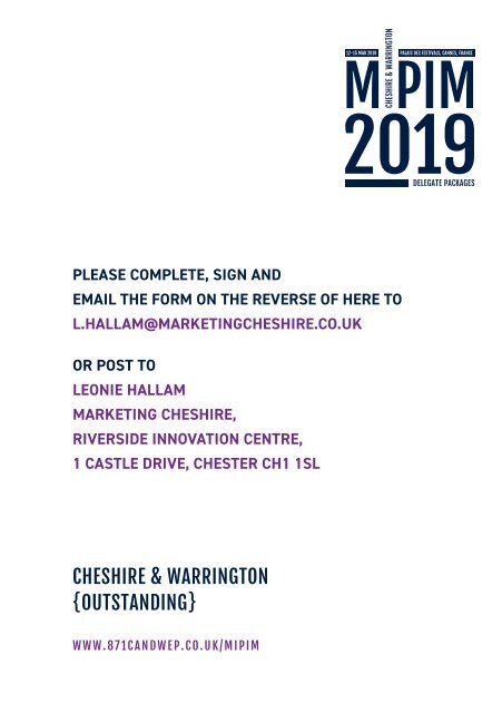Cheshire and Warrington MIPIM M2019 Delegate Packages