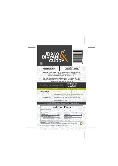 Label - Biryani Rice with Amritsari Chole Outlined