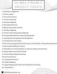 MBA Finance Project Topics