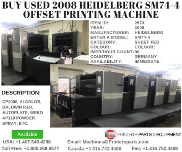 Buy Used 2008 Heidelberg SM74-4 Offset Printing Machine