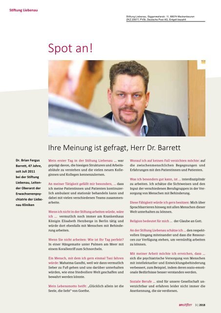 Anstifter 3, 2018 der Stiftung Liebenau