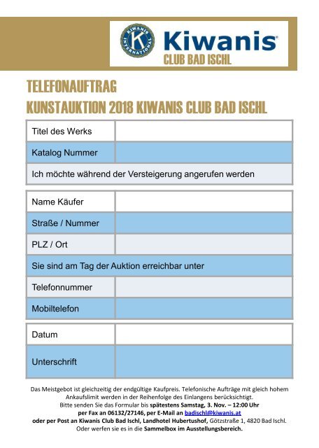 Kiwanis Club Bad Ischl Auktionskatalog 2018