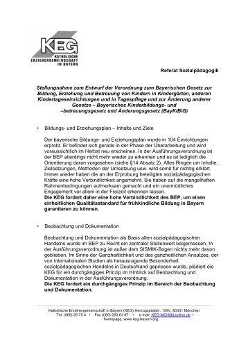 Referat Sozialpädagogik Stellungnahme zum Entwurf der ... - KEG