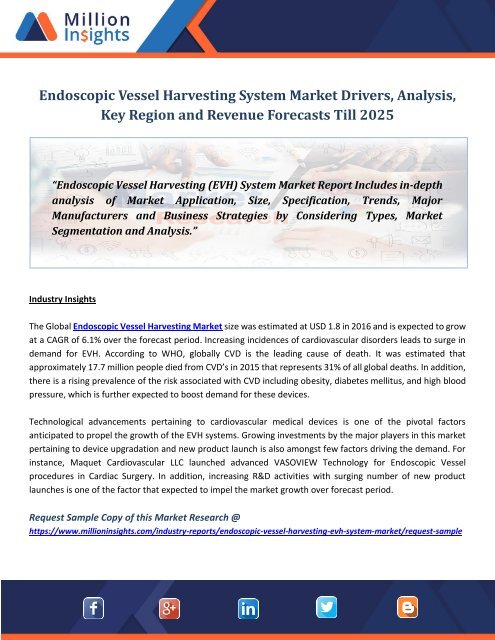 Endoscopic Vessel Harvesting System Market Drivers, Analysis, Key Region and Revenue Forecasts Till 2025