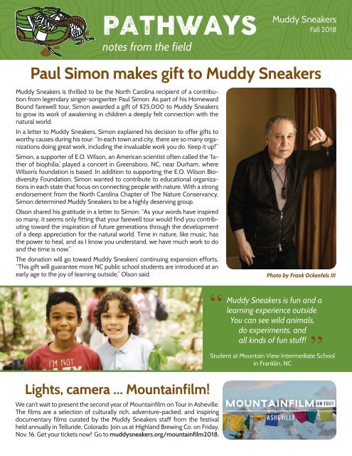 Muddy Sneakers Fall 2018 Newsletter