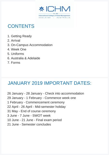 ICHM New student e-booklet January 2019
